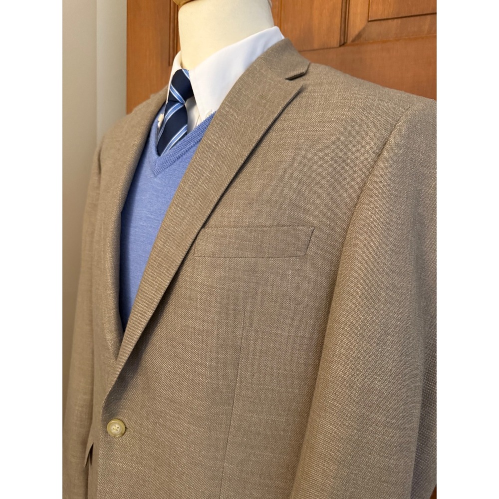 Ralph Lauren Mens Blazer Size 44L Beige Two-Button Business Sport Coat Jacket
